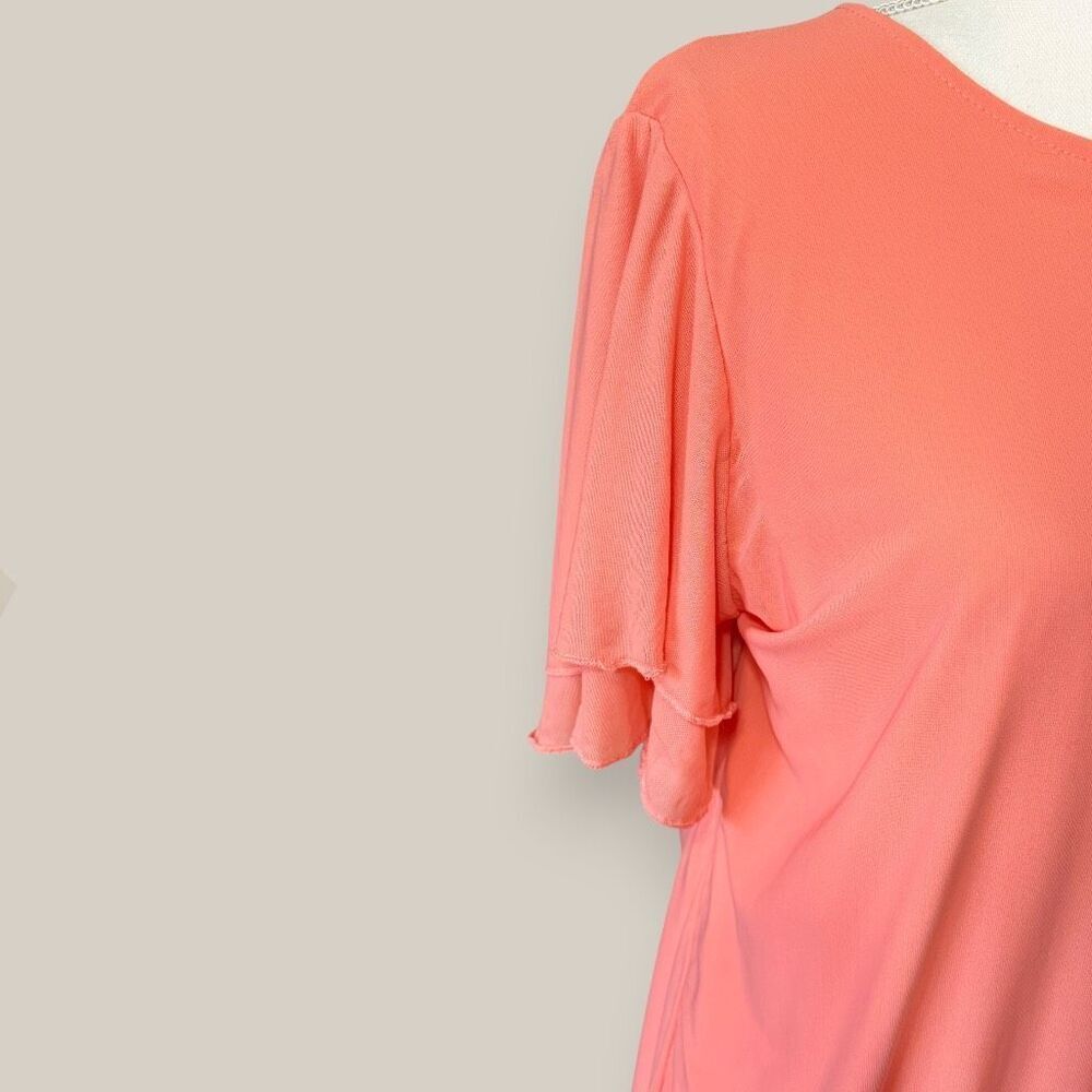 TorridâStretch Mesh & Challis Coral Crew Neck Flutter Sleeve Top Sz 1X - Picture 6 of 11